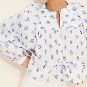 Anthropologie Pilcro Babydoll Floral Button-Up Blouse with Front Waist Tie 1X